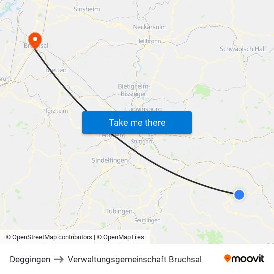 Deggingen to Verwaltungsgemeinschaft Bruchsal map