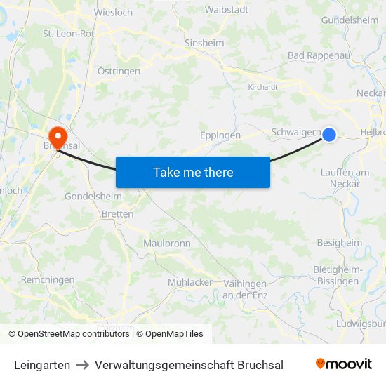 Leingarten to Verwaltungsgemeinschaft Bruchsal map