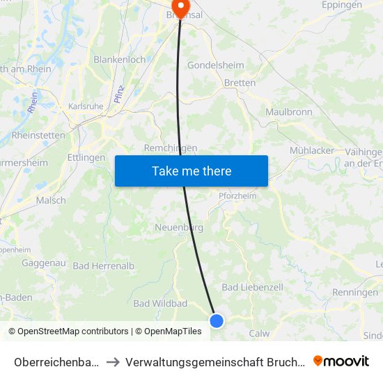 Oberreichenbach to Verwaltungsgemeinschaft Bruchsal map