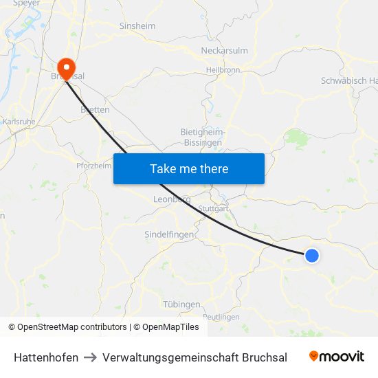 Hattenhofen to Verwaltungsgemeinschaft Bruchsal map