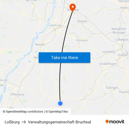 Loßburg to Verwaltungsgemeinschaft Bruchsal map