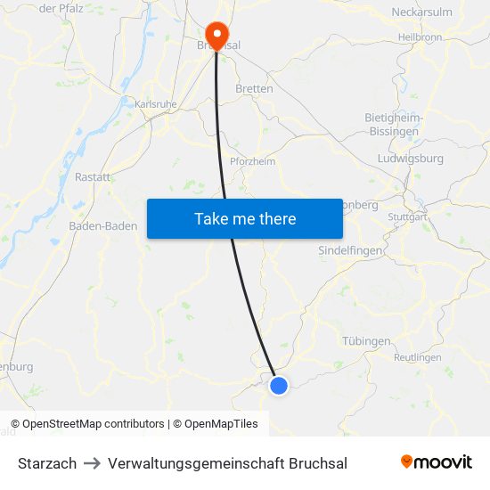 Starzach to Verwaltungsgemeinschaft Bruchsal map