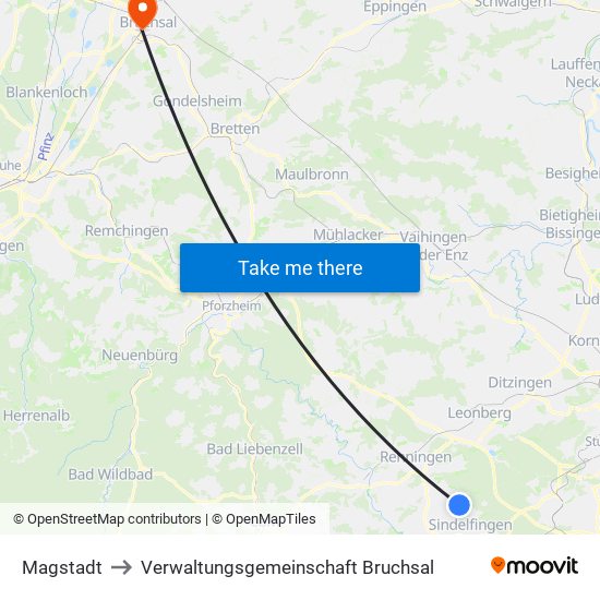 Magstadt to Verwaltungsgemeinschaft Bruchsal map