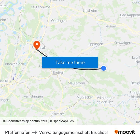 Pfaffenhofen to Verwaltungsgemeinschaft Bruchsal map