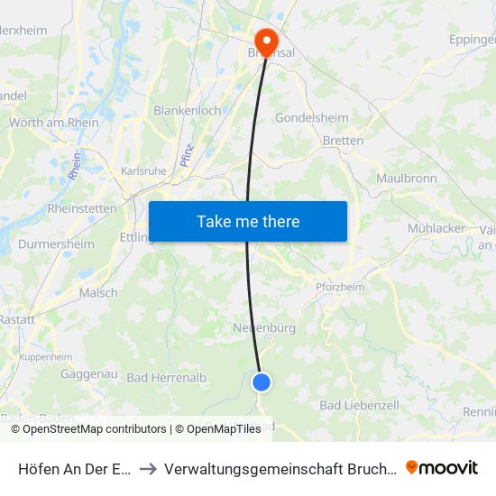 Höfen An Der Enz to Verwaltungsgemeinschaft Bruchsal map