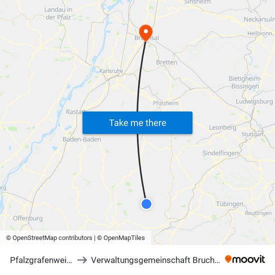 Pfalzgrafenweiler to Verwaltungsgemeinschaft Bruchsal map