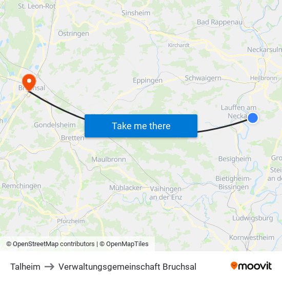 Talheim to Verwaltungsgemeinschaft Bruchsal map