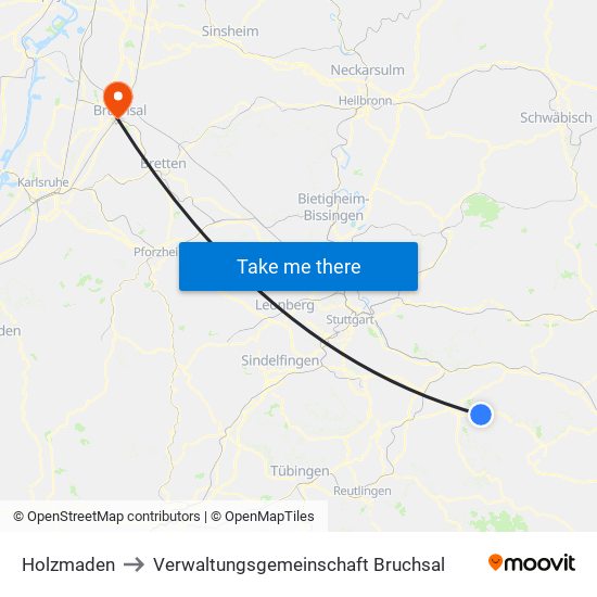 Holzmaden to Verwaltungsgemeinschaft Bruchsal map