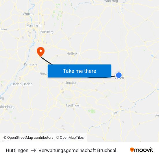 Hüttlingen to Verwaltungsgemeinschaft Bruchsal map