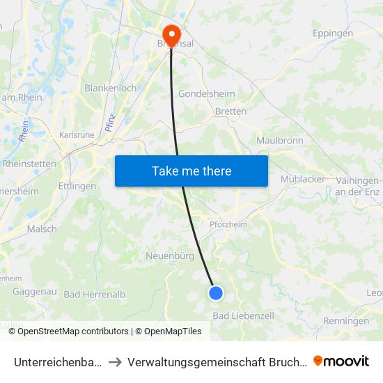 Unterreichenbach to Verwaltungsgemeinschaft Bruchsal map