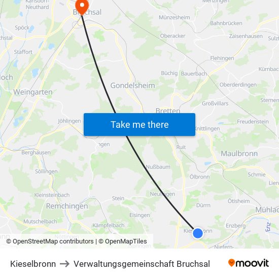 Kieselbronn to Verwaltungsgemeinschaft Bruchsal map