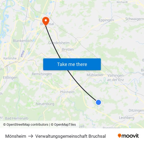 Mönsheim to Verwaltungsgemeinschaft Bruchsal map