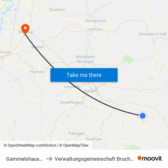 Gammelshausen to Verwaltungsgemeinschaft Bruchsal map