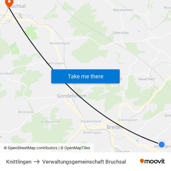 Knittlingen to Verwaltungsgemeinschaft Bruchsal map