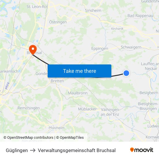 Güglingen to Verwaltungsgemeinschaft Bruchsal map