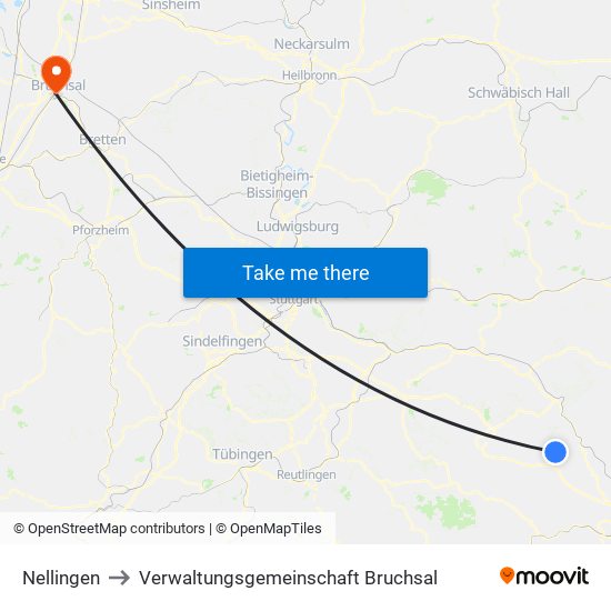 Nellingen to Verwaltungsgemeinschaft Bruchsal map