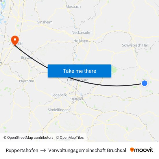 Ruppertshofen to Verwaltungsgemeinschaft Bruchsal map