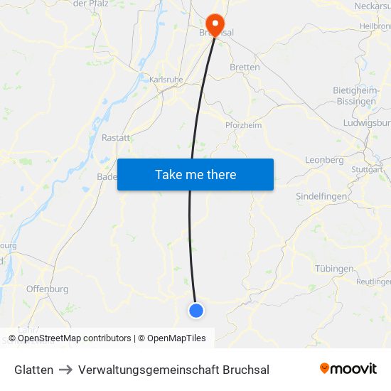 Glatten to Verwaltungsgemeinschaft Bruchsal map