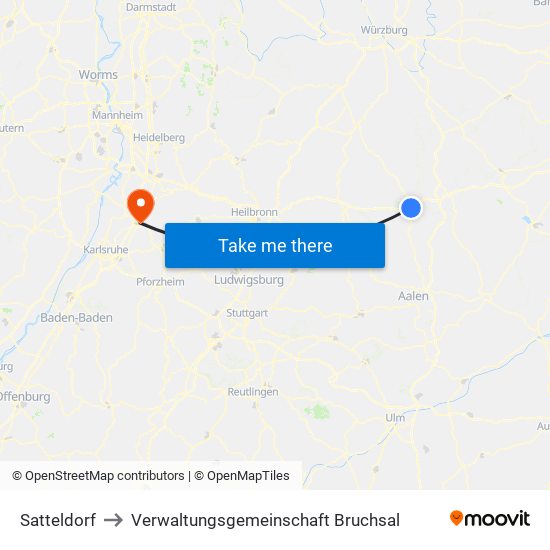 Satteldorf to Verwaltungsgemeinschaft Bruchsal map