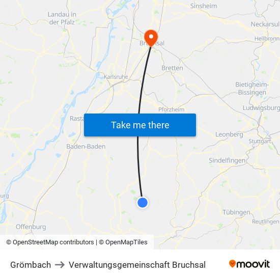 Grömbach to Verwaltungsgemeinschaft Bruchsal map