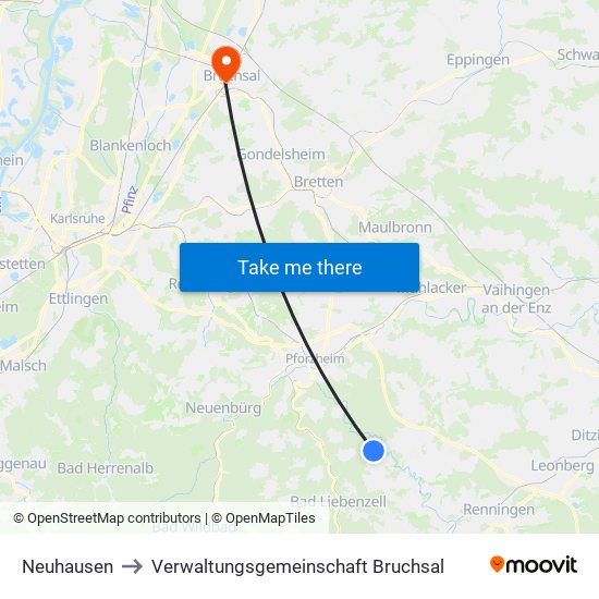 Neuhausen to Verwaltungsgemeinschaft Bruchsal map