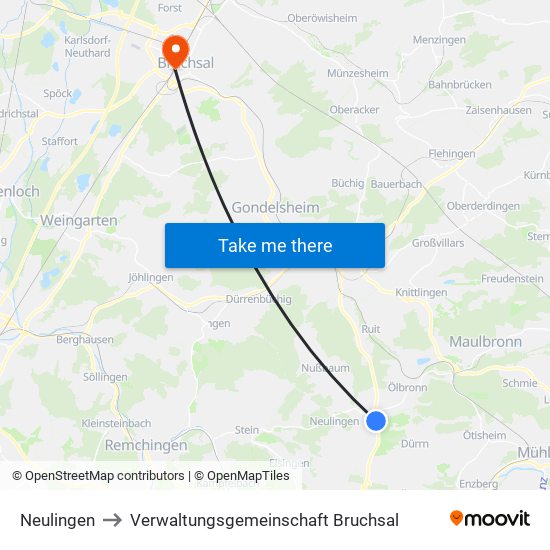 Neulingen to Verwaltungsgemeinschaft Bruchsal map