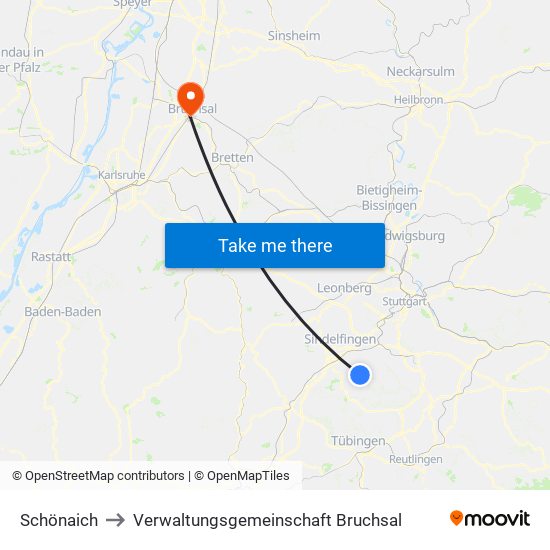Schönaich to Verwaltungsgemeinschaft Bruchsal map