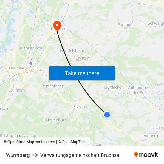 Wurmberg to Verwaltungsgemeinschaft Bruchsal map