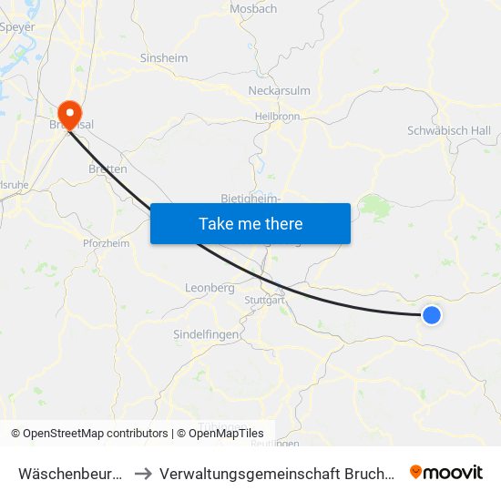 Wäschenbeuren to Verwaltungsgemeinschaft Bruchsal map