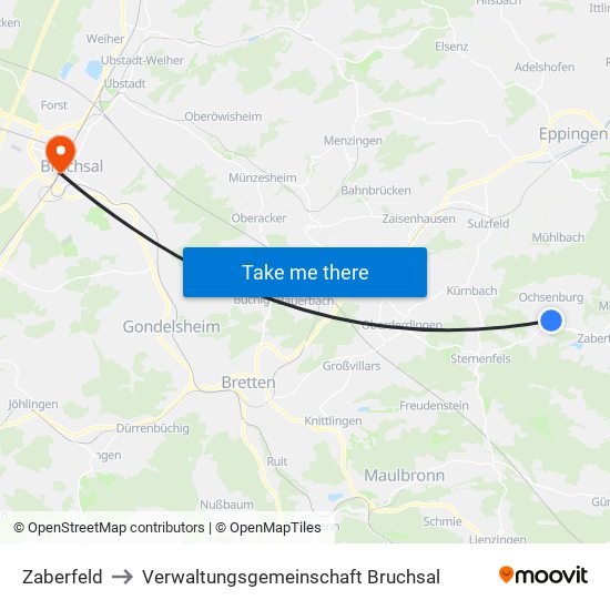 Zaberfeld to Verwaltungsgemeinschaft Bruchsal map