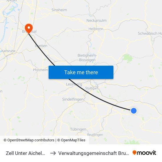 Zell Unter Aichelberg to Verwaltungsgemeinschaft Bruchsal map