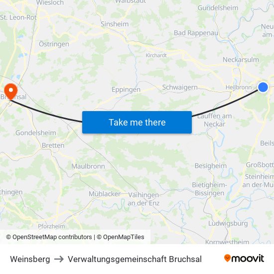 Weinsberg to Verwaltungsgemeinschaft Bruchsal map