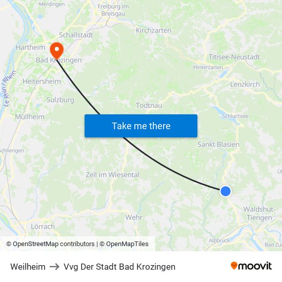 Weilheim to Vvg Der Stadt Bad Krozingen map