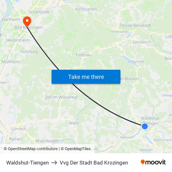 Waldshut-Tiengen to Vvg Der Stadt Bad Krozingen map