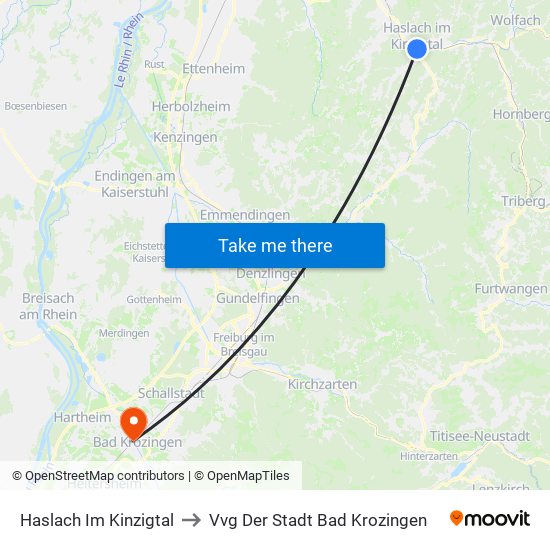 Haslach Im Kinzigtal to Vvg Der Stadt Bad Krozingen map