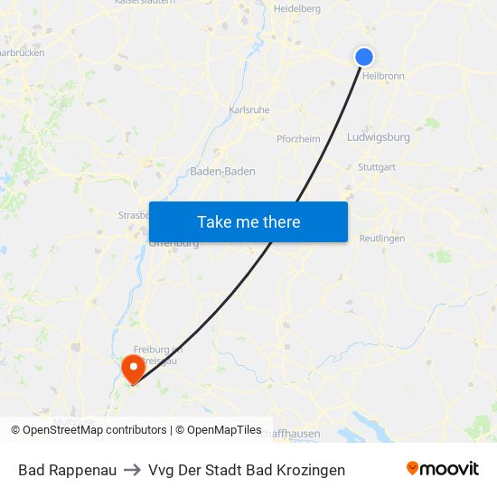 Bad Rappenau to Vvg Der Stadt Bad Krozingen map