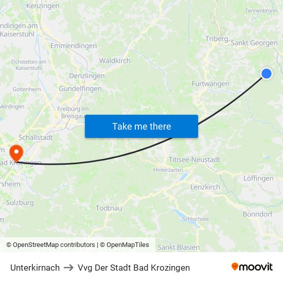 Unterkirnach to Vvg Der Stadt Bad Krozingen map