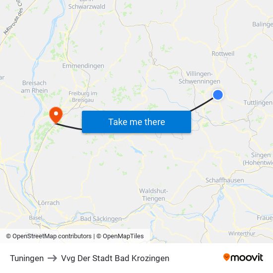 Tuningen to Vvg Der Stadt Bad Krozingen map
