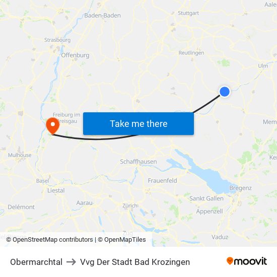 Obermarchtal to Vvg Der Stadt Bad Krozingen map
