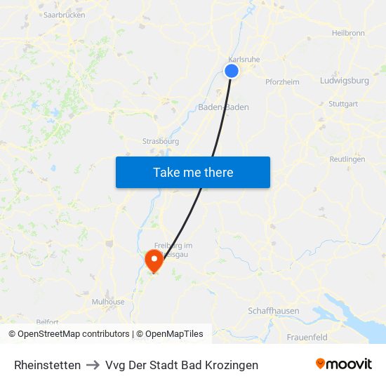 Rheinstetten to Vvg Der Stadt Bad Krozingen map