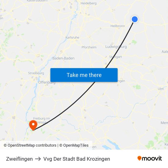 Zweiflingen to Vvg Der Stadt Bad Krozingen map