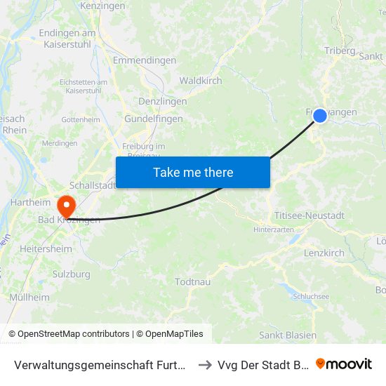 Verwaltungsgemeinschaft Furtwangen Im Schwarzwald to Vvg Der Stadt Bad Krozingen map