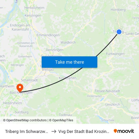 Triberg Im Schwarzwald to Vvg Der Stadt Bad Krozingen map