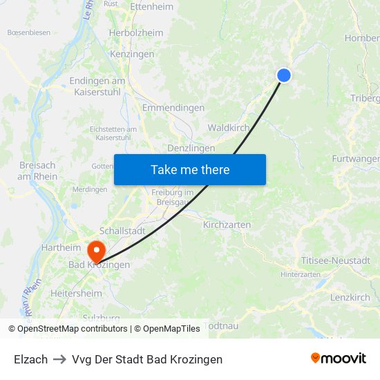 Elzach to Vvg Der Stadt Bad Krozingen map