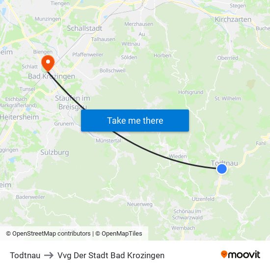 Todtnau to Vvg Der Stadt Bad Krozingen map