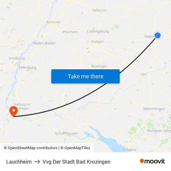 Lauchheim to Vvg Der Stadt Bad Krozingen map
