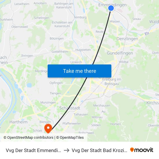 Vvg Der Stadt Emmendingen to Vvg Der Stadt Bad Krozingen map
