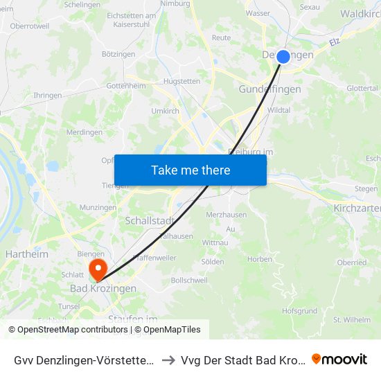 Gvv Denzlingen-Vörstetten-Reute to Vvg Der Stadt Bad Krozingen map