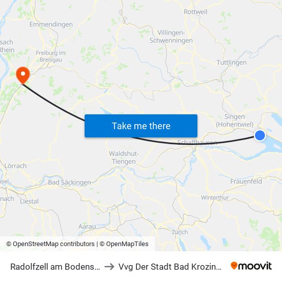 Radolfzell am Bodensee to Vvg Der Stadt Bad Krozingen map