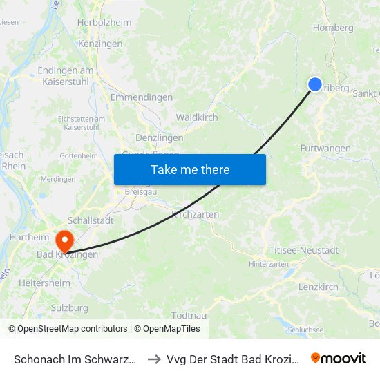 Schonach Im Schwarzwald to Vvg Der Stadt Bad Krozingen map